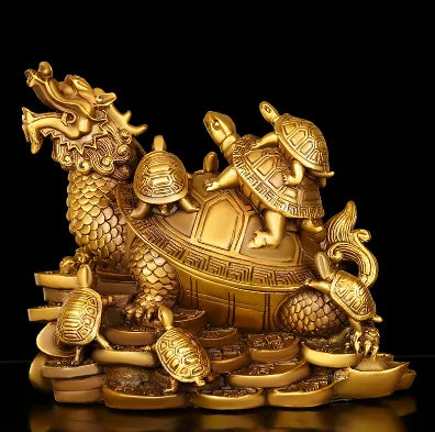 Copper nine son dragon turtle ornaments mother son turtle money yuan treasure dragon head turtle living room porch decoration