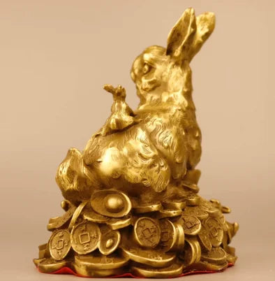Copper rabbit ornaments Lunar New Year rabbit handicraft Yuanbao rabbit mascot birthday gift living room decorations