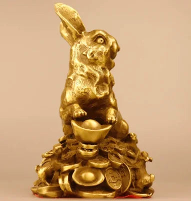 Copper rabbit ornaments Lunar New Year rabbit handicraft Yuanbao rabbit mascot birthday gift living room decorations