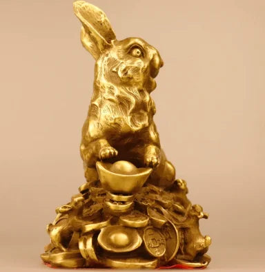 Copper rabbit ornaments Lunar New Year rabbit handicraft Yuanbao rabbit mascot birthday gift living room decorations