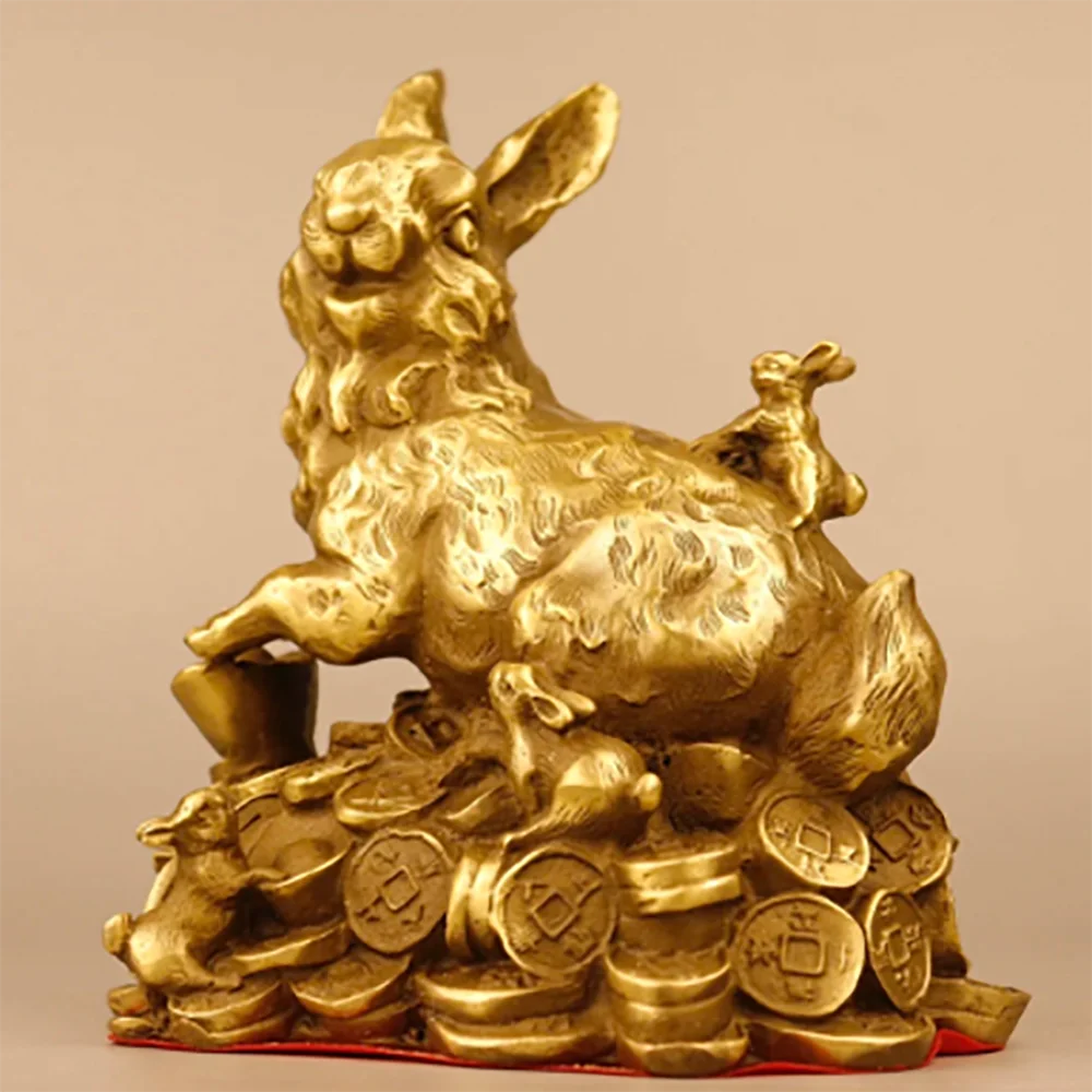 Copper rabbit ornaments Lunar New Year rabbit handicraft Yuanbao rabbit mascot birthday gift living room decorations