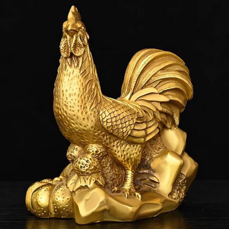 Copper rooster, golden rooster, big rooster, attracting wealth, zodiac sign, rooster, home, living room, feng shui handicrafts