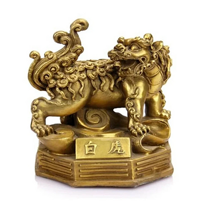 Copper statue Chinese Brass Carving White Tiger Fengshui Wealth Decoration Exorcise Evil Spirits Animal Statue