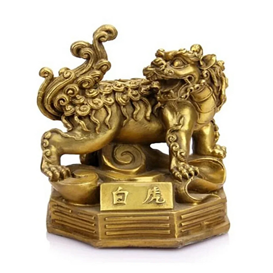 Copper statue Chinese Brass Carving White Tiger Fengshui Wealth Decoration Exorcise Evil Spirits Animal Statue