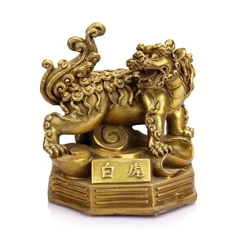 Copper statue Chinese Brass Carving White Tiger Fengshui Wealth Decoration Exorcise Evil Spirits Animal Statue