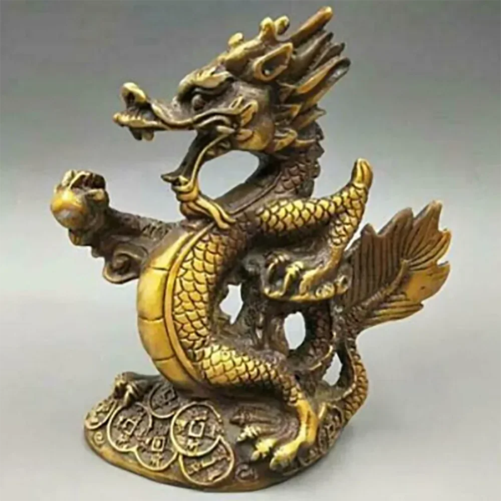 Copper statue Exquisite Collectable Chinese Old Fengshui Twelve Zodiac Animal Bronze Dragon Statue Home Decoration