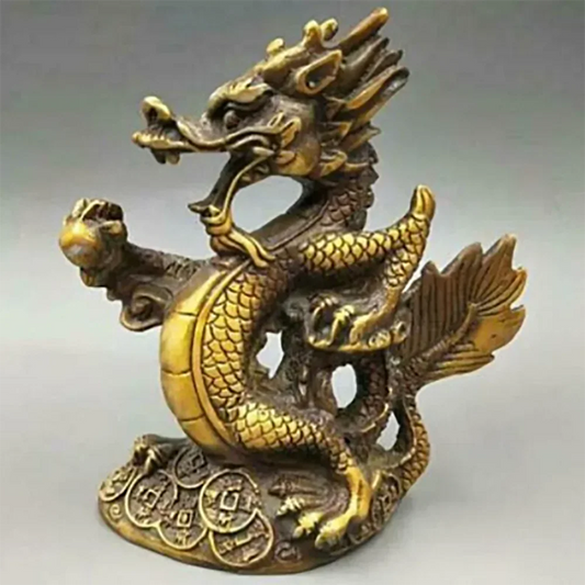 Copper statue Exquisite Collectable Chinese Old Fengshui Twelve Zodiac Animal Bronze Dragon Statue Home Decoration