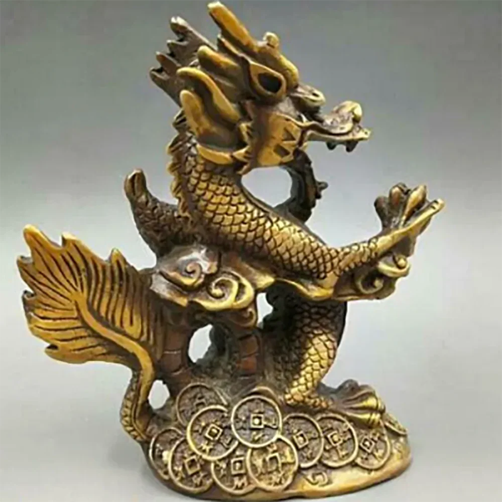 Copper statue Exquisite Collectable Chinese Old Fengshui Twelve Zodiac Animal Bronze Dragon Statue Home Decoration