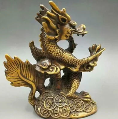 Copper statue Exquisite Collectable Chinese Old Fengshui Twelve Zodiac Animal Bronze Dragon Statue Home Decoration