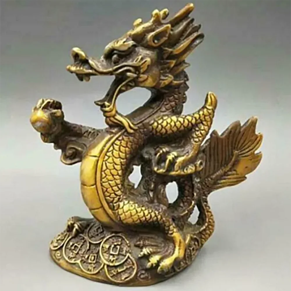 Copper statue Exquisite Collectable Chinese Old Fengshui Twelve Zodiac Animal Bronze Dragon Statue Home Decoration