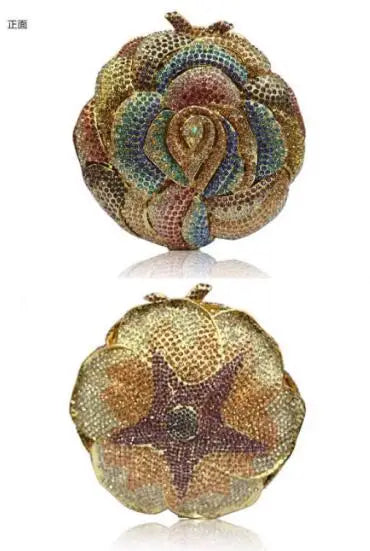 Coral starfish/Gold Rhinestones Clutch Women Floral Yellow Crystal Evening Bags Bridal Wedding Party Clutch Purse and Handbags