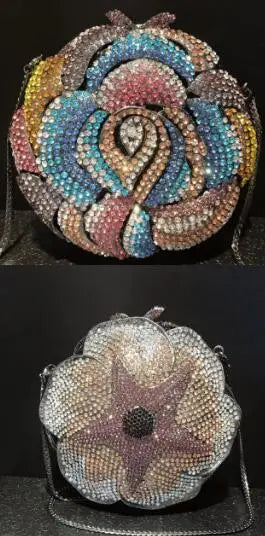 Coral starfish/Gold Rhinestones Clutch Women Floral Yellow Crystal Evening Bags Bridal Wedding Party Clutch Purse and Handbags
