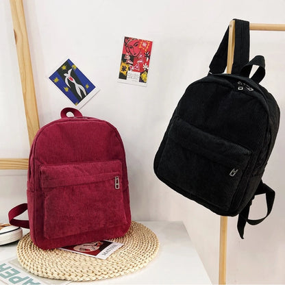 Corduroy Backpack Daypack School Bag Soft Comfortable Shoulders Bag for Students Girl Gift Preschool Women Daily Use