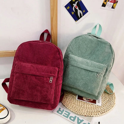 Corduroy Backpack Daypack School Bag Soft Comfortable Shoulders Bag for Students Girl Gift Preschool Women Daily Use