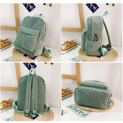 Corduroy Backpack Daypack School Bag Soft Comfortable Shoulders Bag for Students Girl Gift Preschool Women Daily Use