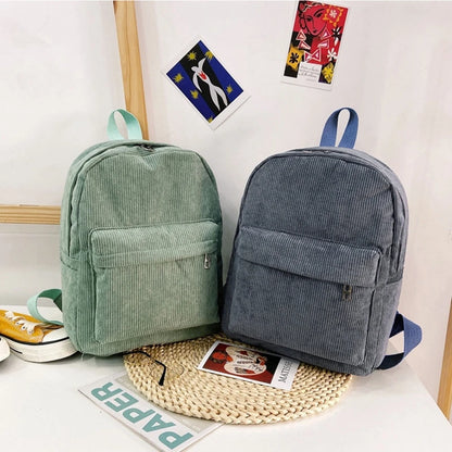 Corduroy Backpack Daypack School Bag Soft Comfortable Shoulders Bag for Students Girl Gift Preschool Women Daily Use