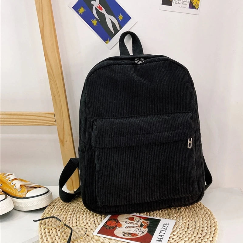 Corduroy Backpack Daypack School Bag Soft Comfortable Shoulders Bag for Students Girl Gift Preschool Women Daily Use