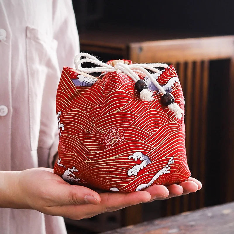 Cotton Teacup Storage Bag, Antique Bracelets, Jewelry Protective Cover, Japanese Lunch Gift, Teaware, Travel, Multi-usage