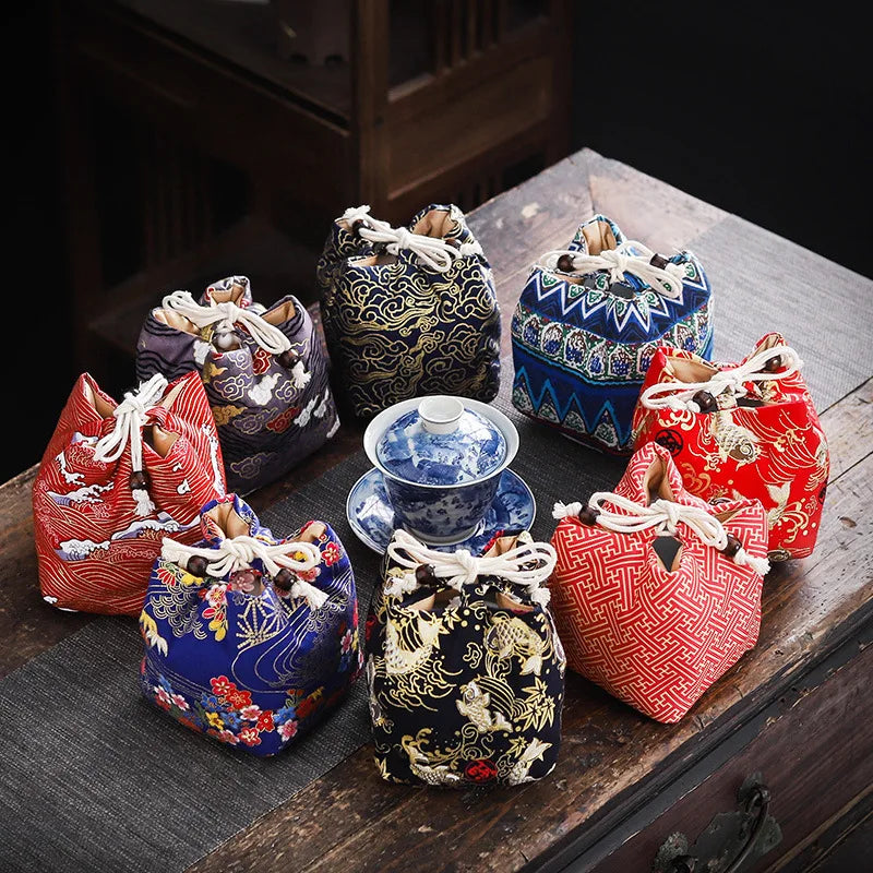 Cotton Teacup Storage Bag, Antique Bracelets, Jewelry Protective Cover, Japanese Lunch Gift, Teaware, Travel, Multi-usage