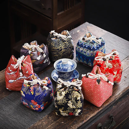 Cotton Teacup Storage Bag, Antique Bracelets, Jewelry Protective Cover, Japanese Lunch Gift, Teaware, Travel, Multi-usage
