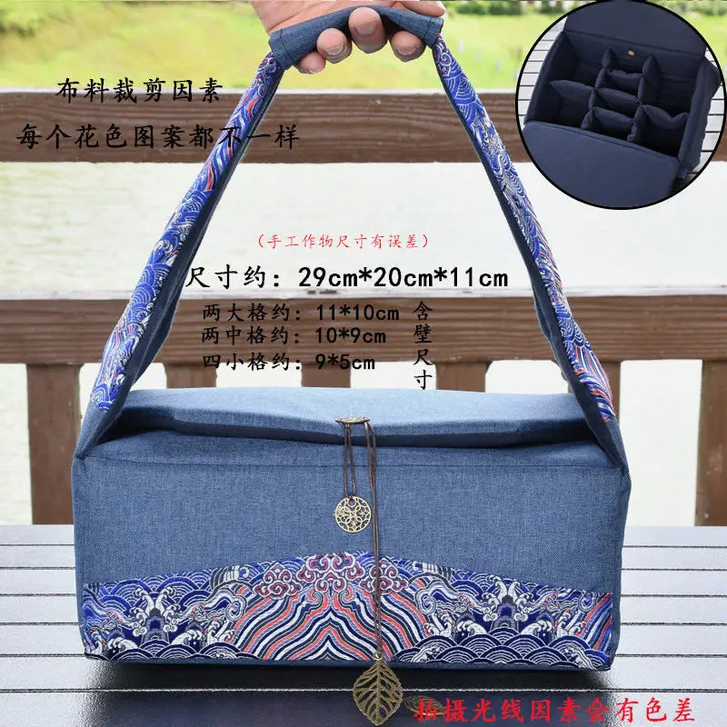 Cotton and Linen Travel Tea Cozies Storage Bag, Portable, 4 Pots, 4 Cups, Thick, Car, Outdoor, Drinkware Accessories