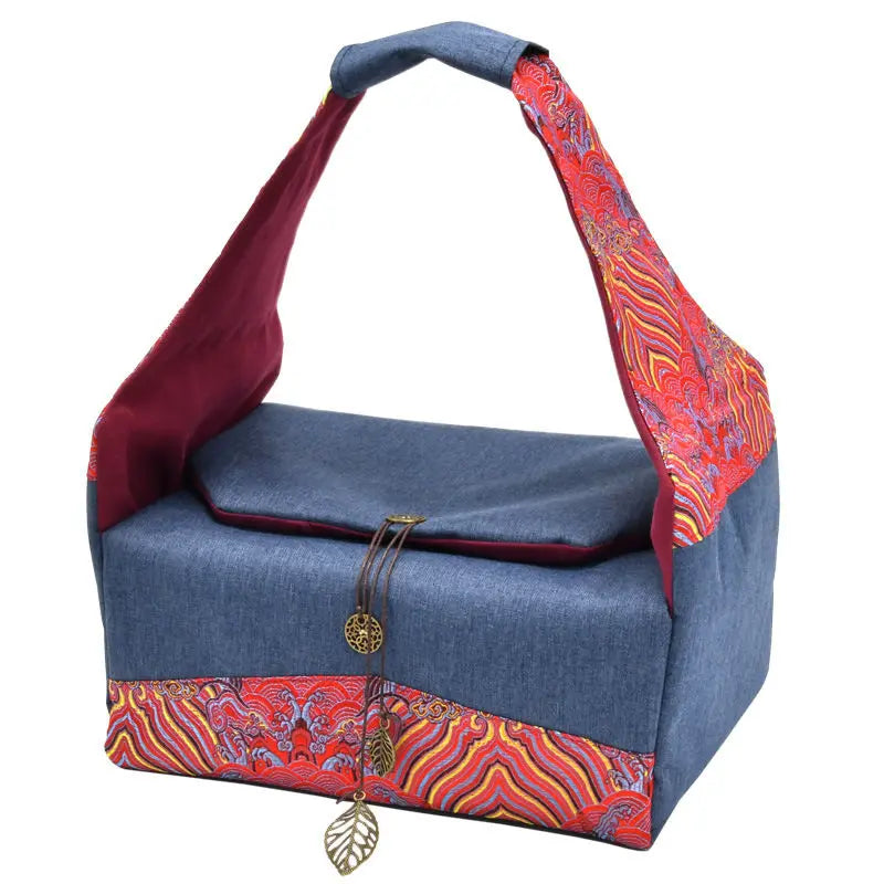 Cotton and Linen Travel Tea Cozies Storage Bag, Portable, 4 Pots, 4 Cups, Thick, Car, Outdoor, Drinkware Accessories