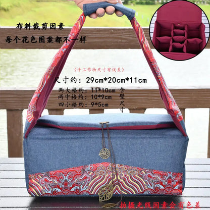 Cotton and Linen Travel Tea Cozies Storage Bag, Portable, 4 Pots, 4 Cups, Thick, Car, Outdoor, Drinkware Accessories