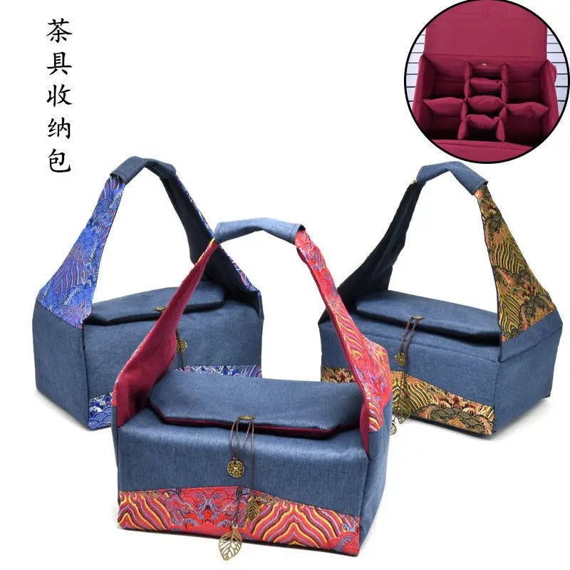 Cotton and Linen Travel Tea Cozies Storage Bag, Portable, 4 Pots, 4 Cups, Thick, Car, Outdoor, Drinkware Accessories