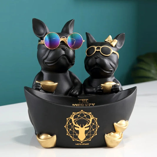 Couple Dog Statue Figurine Resin Crafts Animal Dog Sculpture Phone Key Jewelry Storage Living Room Home Decor Accessories Gift