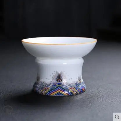 Court Style Gold Silk Enamel Large Sancai Cover Bowl, Saucer Tea Cup, Pot Kettle, White Porcelain Chinese Ceramic Tea Set