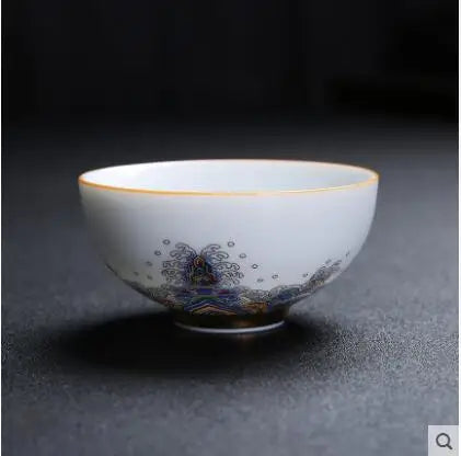 Court Style Gold Silk Enamel Large Sancai Cover Bowl, Saucer Tea Cup, Pot Kettle, White Porcelain Chinese Ceramic Tea Set