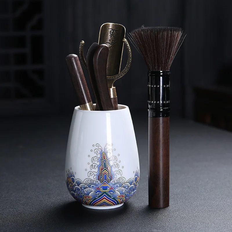 Court Style Gold Silk Enamel Large Sancai Cover Bowl, Saucer Tea Cup, Pot Kettle, White Porcelain Chinese Ceramic Tea Set