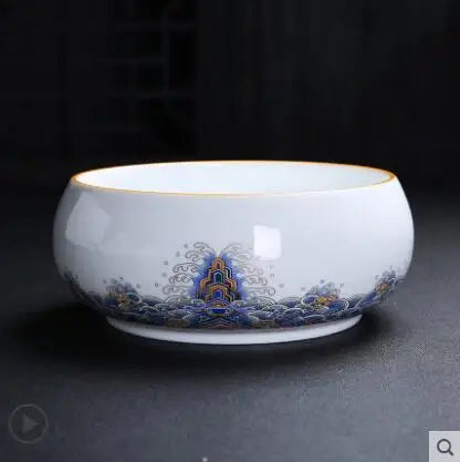 Court Style Gold Silk Enamel Large Sancai Cover Bowl, Saucer Tea Cup, Pot Kettle, White Porcelain Chinese Ceramic Tea Set