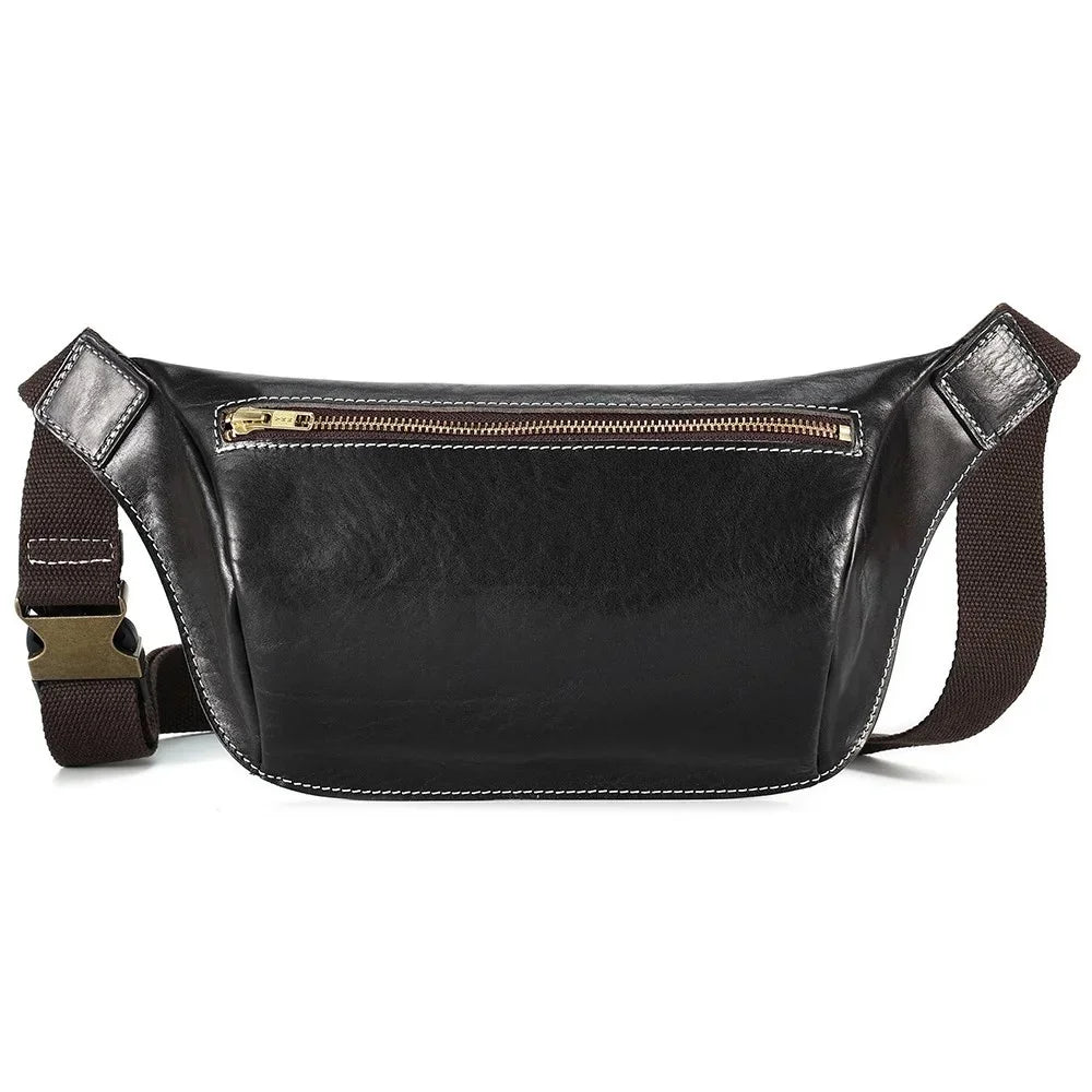 Cow Leather Waist Fanny Pack for Men Hiking Running Travel Chest Shoulder Belt Bag with YKK Metal Zipper New