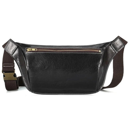 Cow Leather Waist Fanny Pack for Men Hiking Running Travel Chest Shoulder Belt Bag with YKK Metal Zipper New