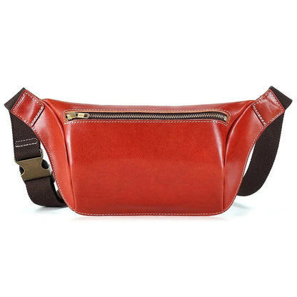 Cow Leather Waist Fanny Pack for Men Hiking Running Travel Chest Shoulder Belt Bag with YKK Metal Zipper New