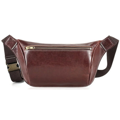 Cow Leather Waist Fanny Pack for Men Hiking Running Travel Chest Shoulder Belt Bag with YKK Metal Zipper New
