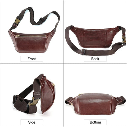 Cow Leather Waist Fanny Pack for Men Hiking Running Travel Chest Shoulder Belt Bag with YKK Metal Zipper New
