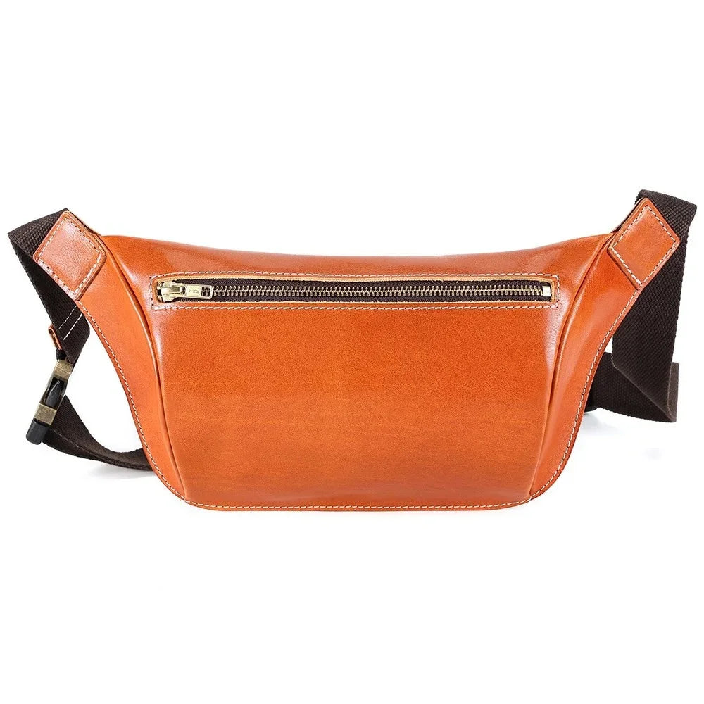 Cow Leather Waist Fanny Pack for Men Hiking Running Travel Chest Shoulder Belt Bag with YKK Metal Zipper New