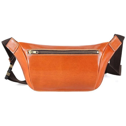 Cow Leather Waist Fanny Pack for Men Hiking Running Travel Chest Shoulder Belt Bag with YKK Metal Zipper New