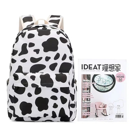 Cow Print 3pcs Sets Children School Backpack Kawaii Women  Bookbag Laptop Bag For Teens Girls Mochilas 2023 Students Totes Sac