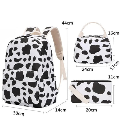 Cow Print 3pcs Sets Children School Backpack Kawaii Women  Bookbag Laptop Bag For Teens Girls Mochilas 2023 Students Totes Sac