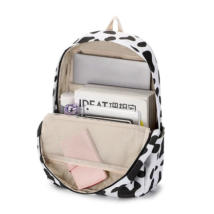 Cow Print 3pcs Sets Children School Backpack Kawaii Women  Bookbag Laptop Bag For Teens Girls Mochilas 2023 Students Totes Sac