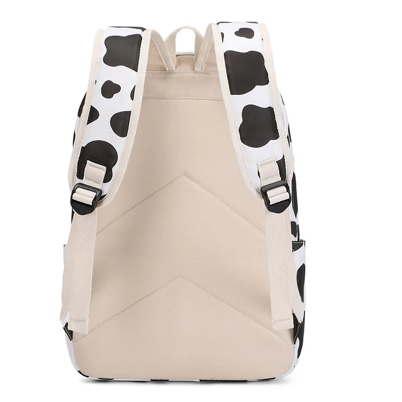 Cow Print 3pcs Sets Children School Backpack Kawaii Women  Bookbag Laptop Bag For Teens Girls Mochilas 2023 Students Totes Sac