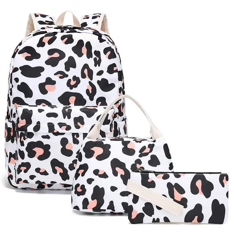 Cow Print 3pcs Sets Children School Backpack Kawaii Women  Bookbag Laptop Bag For Teens Girls Mochilas 2023 Students Totes Sac