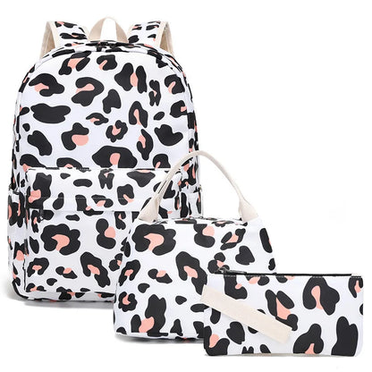 Cow Print 3pcs Sets Children School Backpack Kawaii Women  Bookbag Laptop Bag For Teens Girls Mochilas 2023 Students Totes Sac