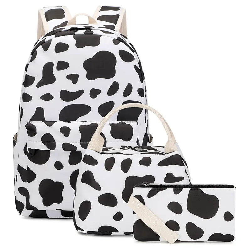 Cow Print 3pcs Sets Children School Backpack Kawaii Women  Bookbag Laptop Bag For Teens Girls Mochilas 2023 Students Totes Sac