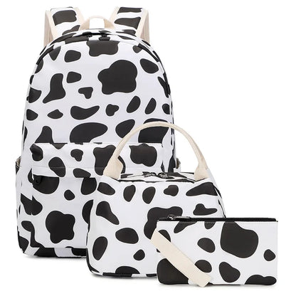 Cow Print 3pcs Sets Children School Backpack Kawaii Women  Bookbag Laptop Bag For Teens Girls Mochilas 2023 Students Totes Sac