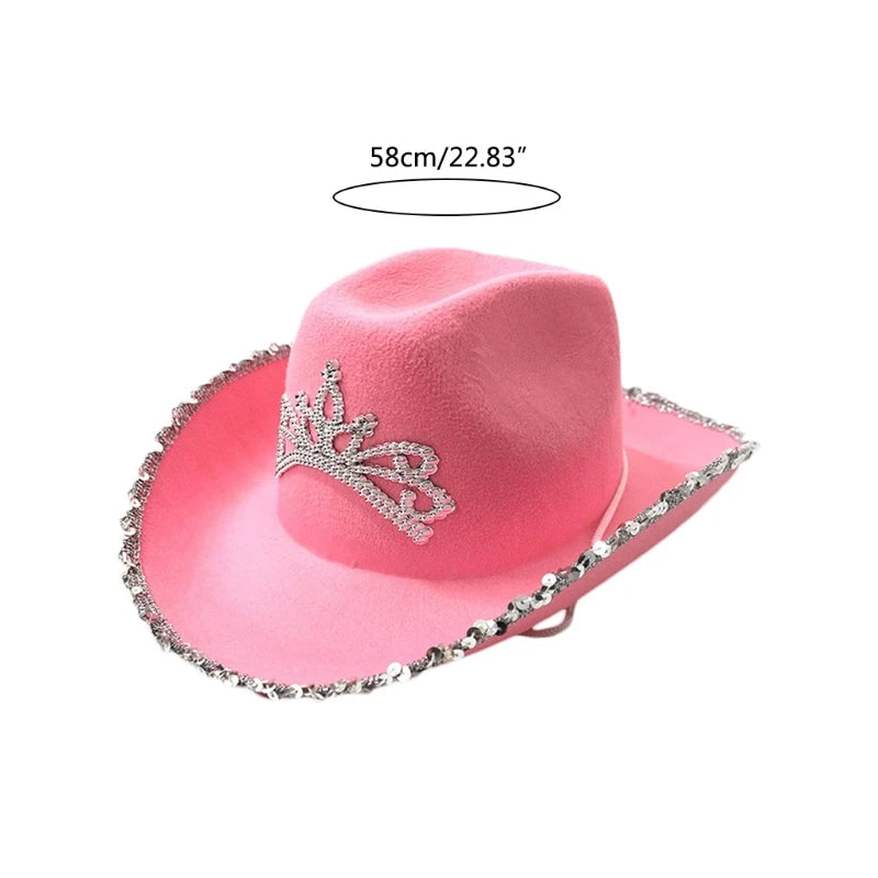 Cowgirl Hat in Pink with Feather Made Selvege Wool Felt Fedora Tiara Decorated