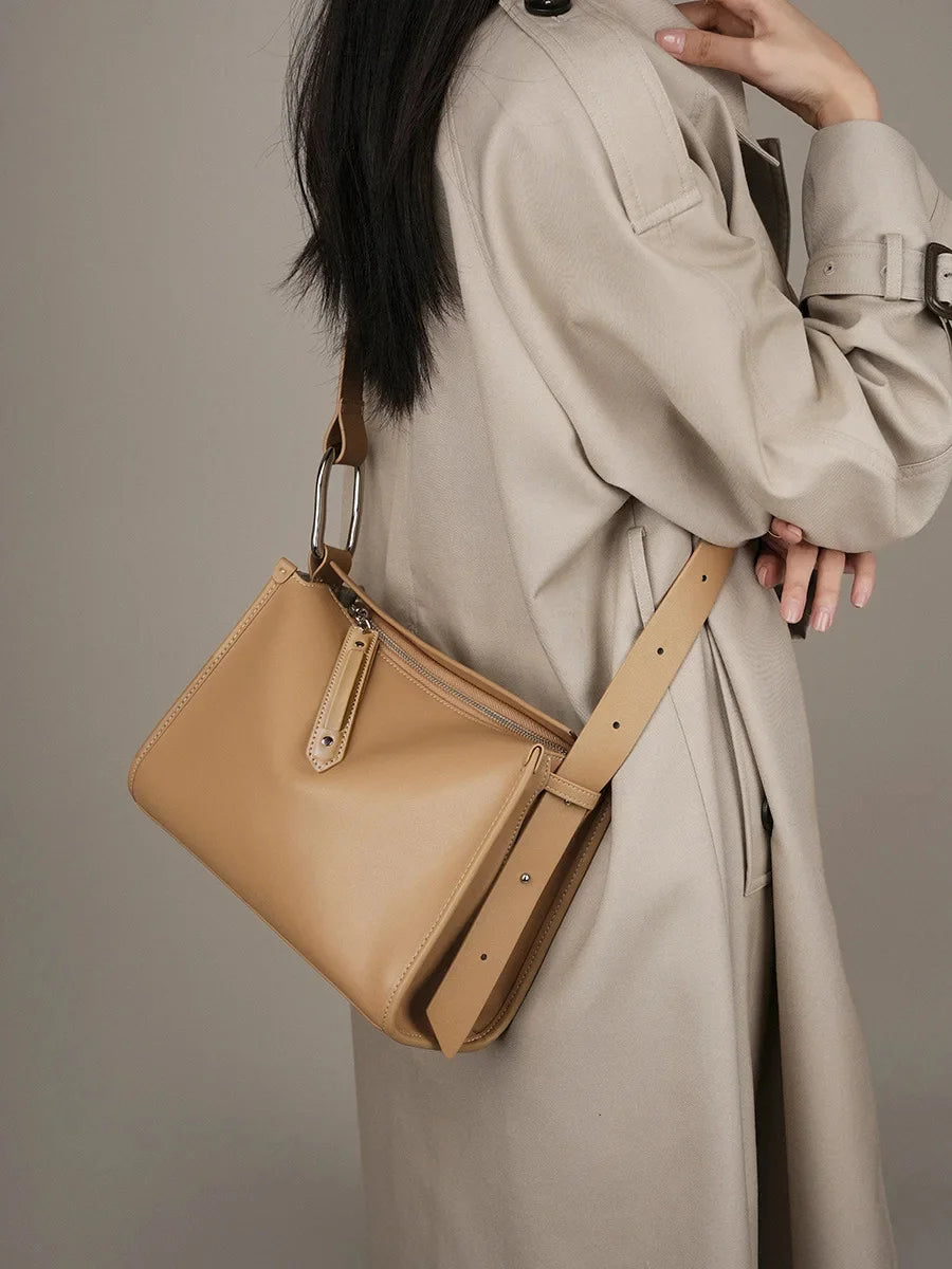 Cowhide 2024 New Crossbody Women's Leather Niche High-grade Sense Ladies Single Shoulder Fashion Commuter Pillow Bag